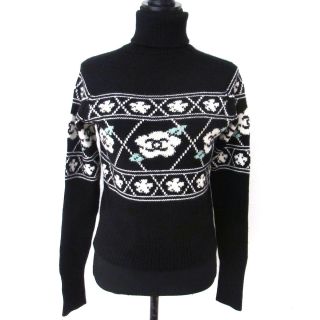 Rare Auth Chanel Vintage Cc Logos Long Sleeve Sweater Knit Black 42 Y02316b