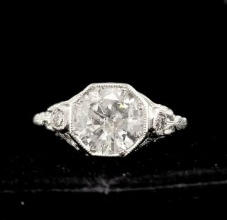 18k Gold Vintage Art Deco Filigree Ring Natural Diamond 1.  98ct I1 - J