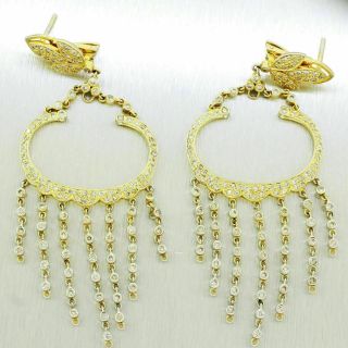 Vintage Estate 18k Solid Yellow Gold 3.  30ctw Diamond Jellyfish Dangle Earrings