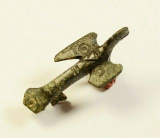 Interesting Ancient Bronze Fibula: Roman Bird Brooch,  C.  1st - 2nd Century Ad