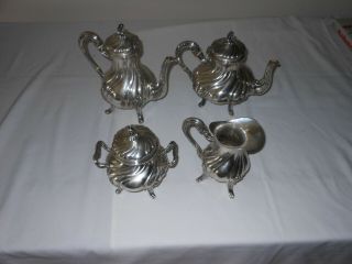 Vintage 4 - Piece Silverplate Tea Set - Tea Coffee Sugar Creamer Silver