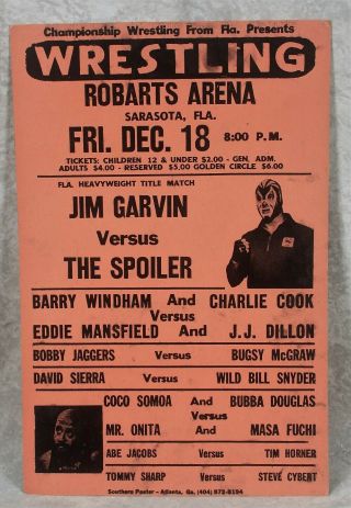 Vintage Nwa Florida Championship Wrestling Poster 1981 Sarasota Jim Garvin