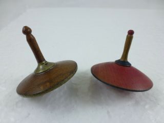 2 Antique Vintage Wood Toy Tops - Wooden Spinning Tops - Small