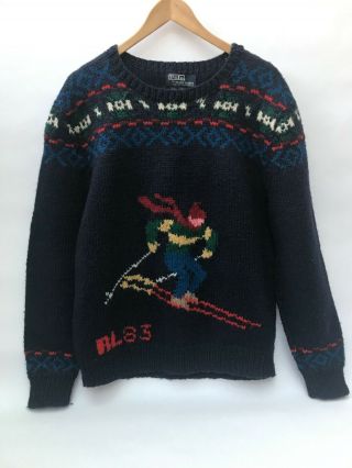 Vintage Polo Sweater Size M Rl 83 Ski 80s Vtg Wool Hand Made Snow Beach Ralph