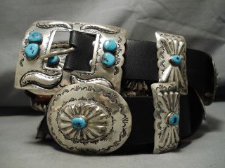 Heavy Vintage Navajo Sterling Silver Native American Turquoise Concho Belt Old