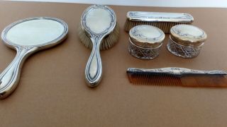 Antique Silver Dressing Table Brush Comb And Container Set