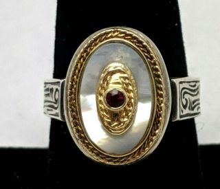Vintage Konstantino Sterling Silver 18k Mother Of Pearl Ruby Ring Size 8