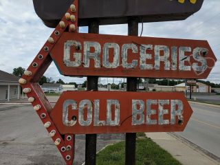 vintage neon custom sign tobacco,  liquors,  groceries,  cold beer,  drive in 4