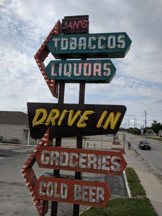 vintage neon custom sign tobacco,  liquors,  groceries,  cold beer,  drive in 5
