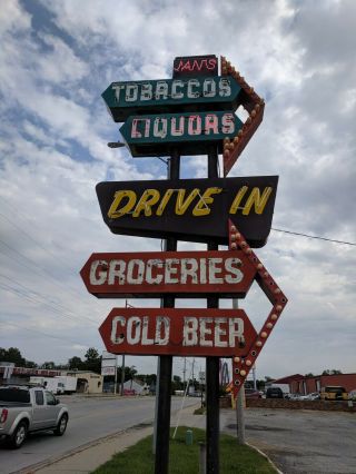 vintage neon custom sign tobacco,  liquors,  groceries,  cold beer,  drive in 6