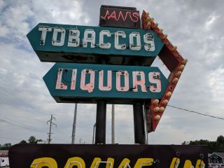 vintage neon custom sign tobacco,  liquors,  groceries,  cold beer,  drive in 8