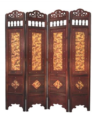 Angel Leaf Room Divider Screen 4 Panel Wooden Frame