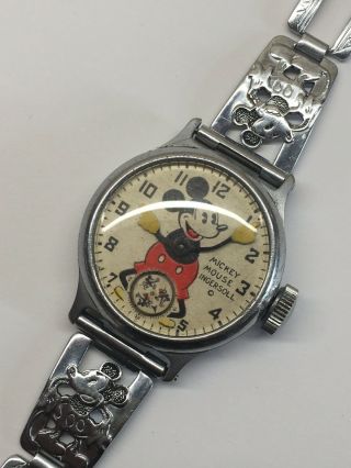 Vintage 1930s Ingersoll Mickey Mouse Wrist Watch Wind Up Mechanical Disney