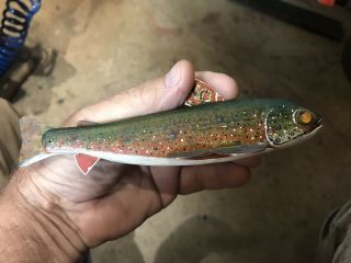 C B Lewis Trout Fish Decoy 6 - 3/4 Inch Copper Tail Folk Art 