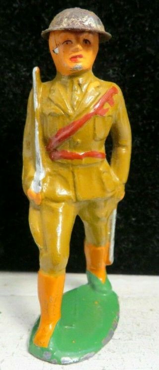Vintage Barclay Lead Toy Soldier Officer With Sword Long Stride Tin Helmet B - 025