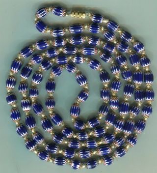 Vintage Venetian Glass Beads 6 Layer Blue Chevron Hand Knotted Bead Necklace