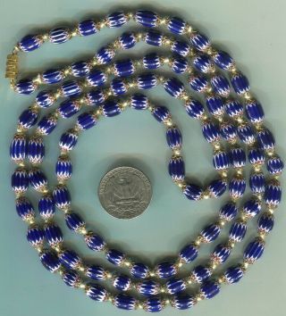 Vintage Venetian glass beads 6 layer blue chevron hand knotted bead necklace 2