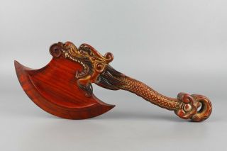 Chinese Exquisite Hand - Carved Dragon Wooden Ax