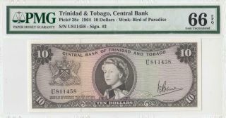 1964 British Colony Trinidad & Tobago Qeii $10 " X - Rare " ( (pmg 66 Epq))