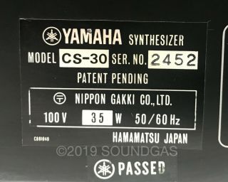 YAMAHA CS - 30 Soundgas Serviced Vintage Synthesizer - inc.  20 VAT 10
