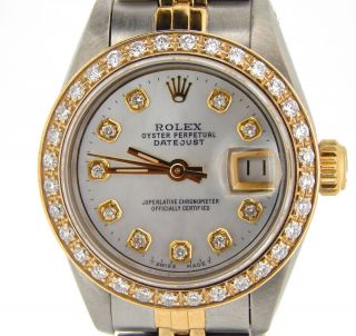 Rolex Datejust Lady 2tone 18k Gold Stainless Steel Watch White Mop Diamond 69173
