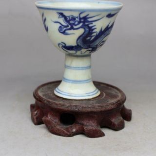 Chinese Da Ming XuanDe Blue & White Porcelain Dragon High Heel Cup 4