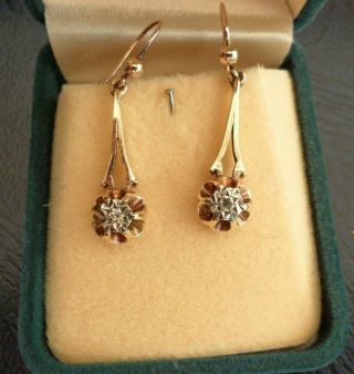 Vintage Jewellery 9ct Gold Diamond Drop Earrings Full Uk Hallmarks