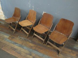 Vintage 2 Pair Wood Theater Folding Chairs - 4 Chairs Total