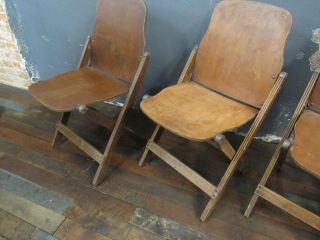 Vintage 2 Pair Wood Theater Folding Chairs - 4 Chairs Total 2
