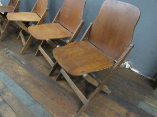 Vintage 2 Pair Wood Theater Folding Chairs - 4 Chairs Total 3