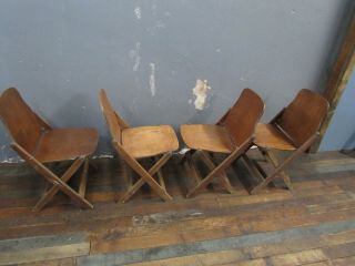 Vintage 2 Pair Wood Theater Folding Chairs - 4 Chairs Total 4
