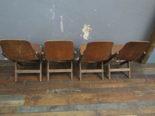 Vintage 2 Pair Wood Theater Folding Chairs - 4 Chairs Total 5
