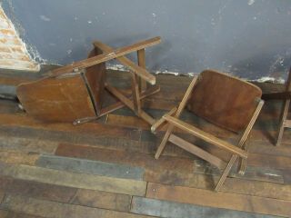 Vintage 2 Pair Wood Theater Folding Chairs - 4 Chairs Total 6
