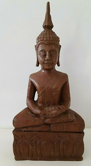 Vintage 9 " Hand Carved Teak Wood Sitting Serene Buddha Aged Figure