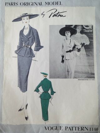 Vogue Paris 1140 Patou Couturier Vintage 1951 Pattern Sz 16 Bust 34 50s