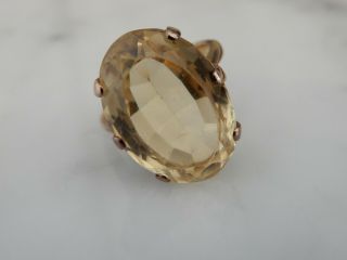A Stunning 9 Ct Gold Large Oval 15.  00 Carat Citrine Ring