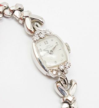 Vintage Mid Century Modern 14k White Gold Diamond Lady Hamilton 22j Wristwatch