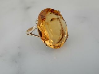 A Stunning 9 Ct Gold Large Oval 12.  00 Carat Citrine Ring