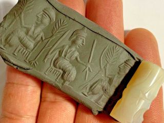 INTACT RARE NEAR EASTERN CYLINDER SEAL PENDANT 10.  6gr 31mm 2