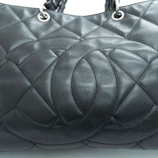 Rise - on Vintage CHANEL Black Soft Caviar Skin Leather Boston bag Tote bag 2099 2