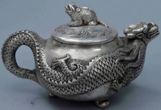 China Collectable Old Miao Silver Carve Mighty Dragon Ancient Exorcism Tea Pot