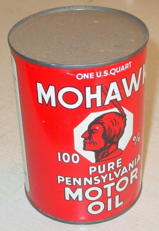 VINTAGE 1 QUART MOHAWK 100 PURE PENNSYLVANIA MOTOR OIL CAN 2