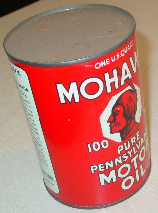 VINTAGE 1 QUART MOHAWK 100 PURE PENNSYLVANIA MOTOR OIL CAN 8