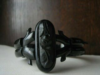 Victorian Whitby Jet Bracelet Roses Branches Carved Victorian Mourning Good