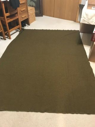 U.  S.  Army Blanket - Ww2 - Od - Green - No Label - Wool - 82 " X 64 "