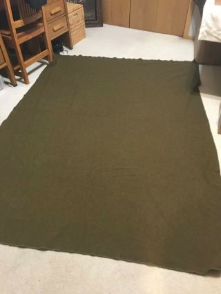U.  S.  Army Blanket - WW2 - OD - Green - No Label - Wool - 82 