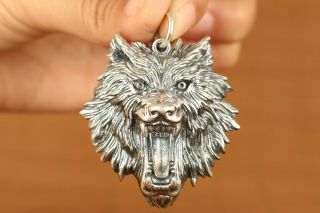 Cool Fashion Thicken S925 Fine Solid Silver Wolf Statue Pendant Gift Netsuke