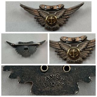 Wwii Us Navy Air Crew Wings Sterling Amico - 2 Inch Ww2 - With One Star