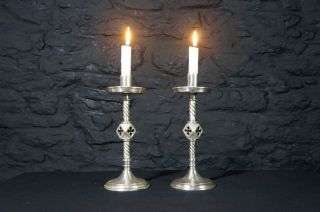 Decorative Silver Plated Ecclesiastical Candlesticks Mantlepiece Table