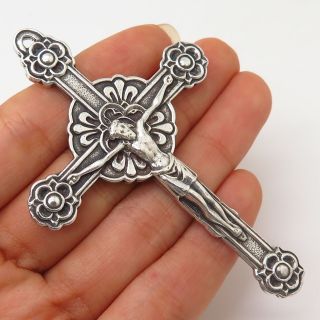 925 Sterling Vintage Heavy Crucifix Cross / St.  Mary Reversible Pendant